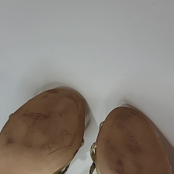 BADGLEY MISCHKA Strappy Ankle Wrap Block 4" Heel Pumps Sandals Almond Toe - Picture 9 of 10